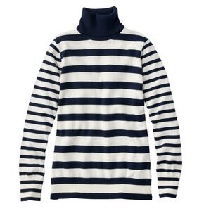 NWT LL Bean Sweater Womens XL Navy Stripe Cashmere Blend Turtleneck Casual